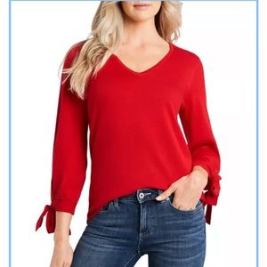 CeCe Red V Neck Top Size Medium